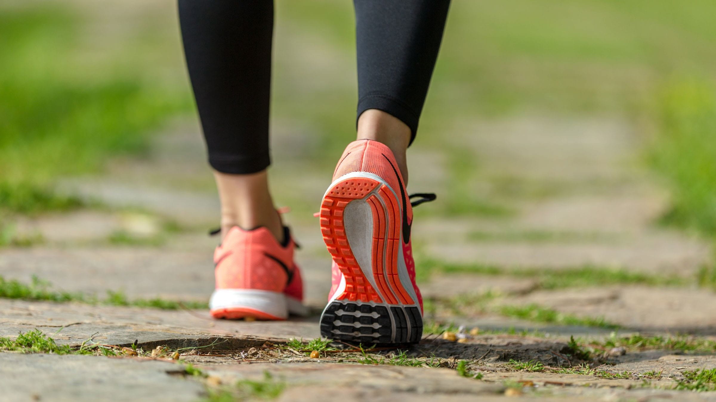 Close up of the shoe of a person walking