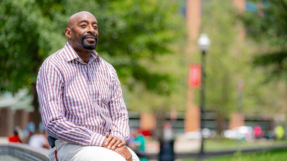 Marko looking healthy sitting outside of the Wexner Medical Center's main campus