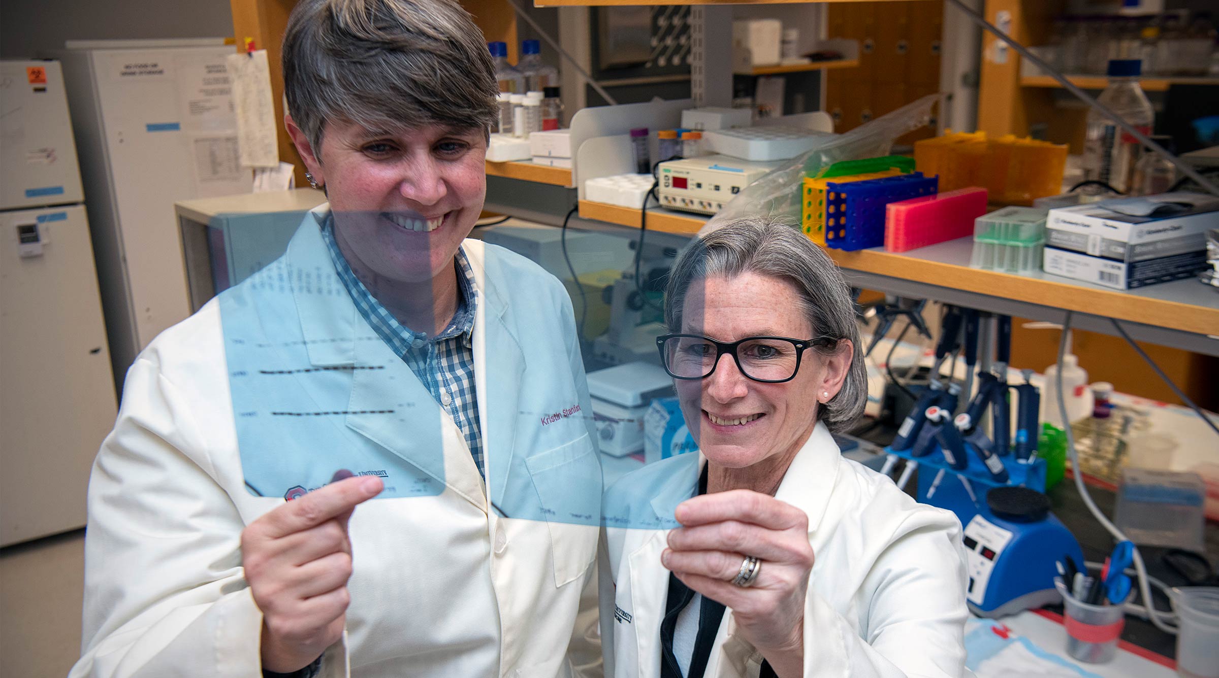 Lisa Baer and Kristin Stanford working together in the lab