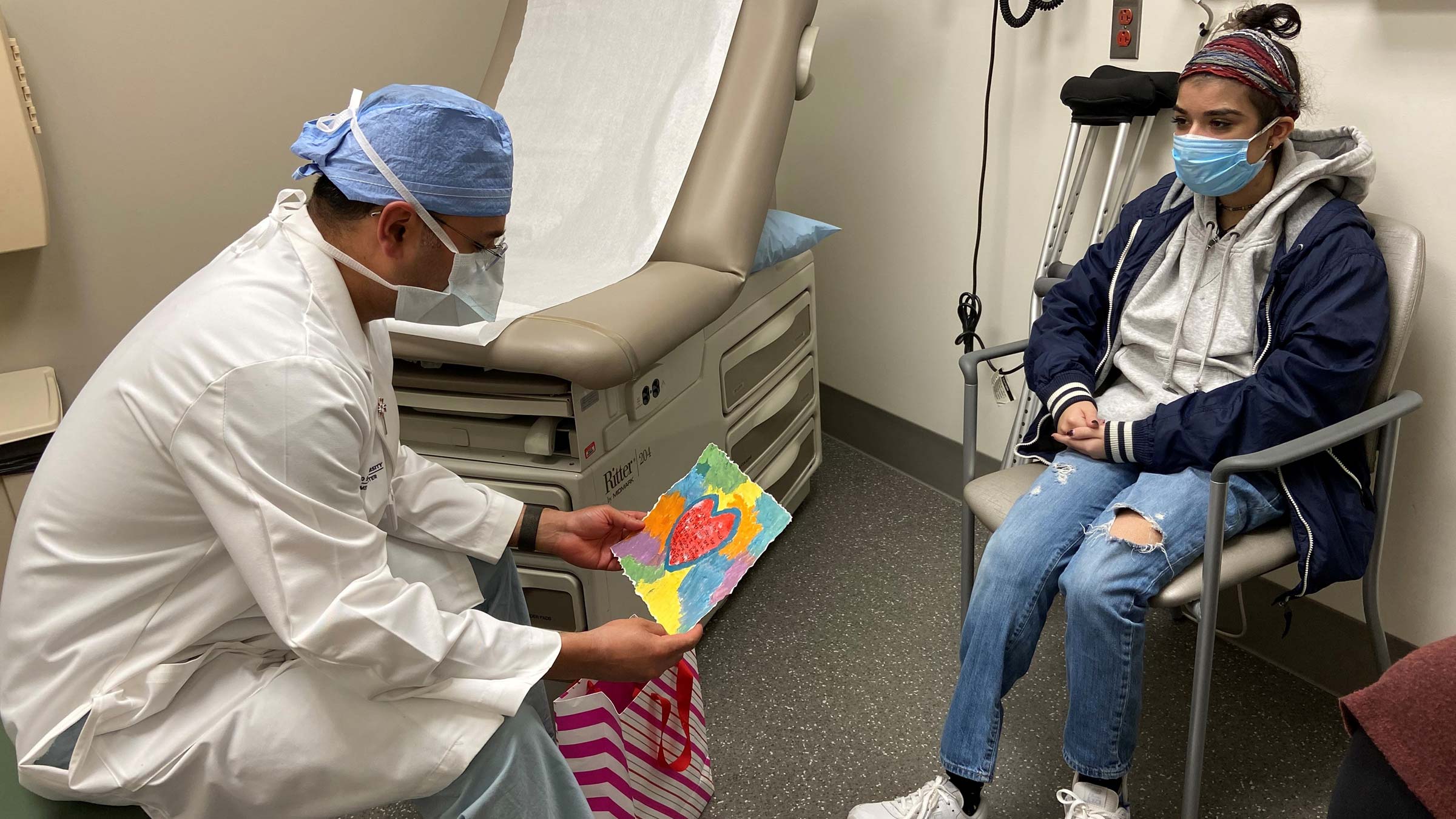 Gigi at her first in-person checkup with Dr. Mokadam
