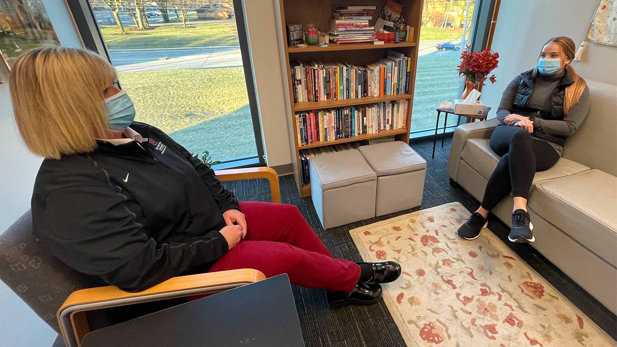 Sport psychologist Jen Carter counsels an athlete at The Ohio State University Wexner Medical Center