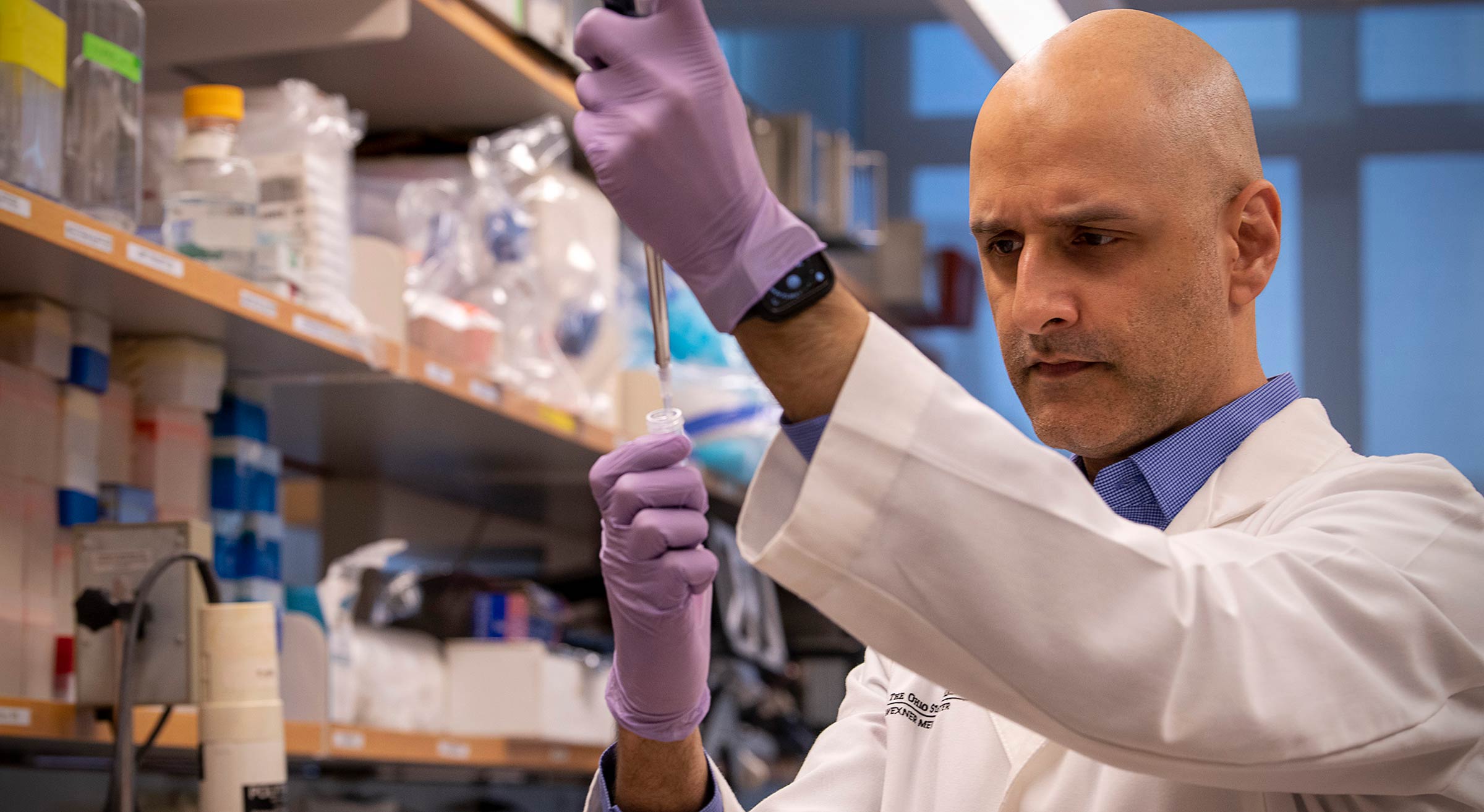 Dr. Shahid Nimjee working in his lab at Ohio State