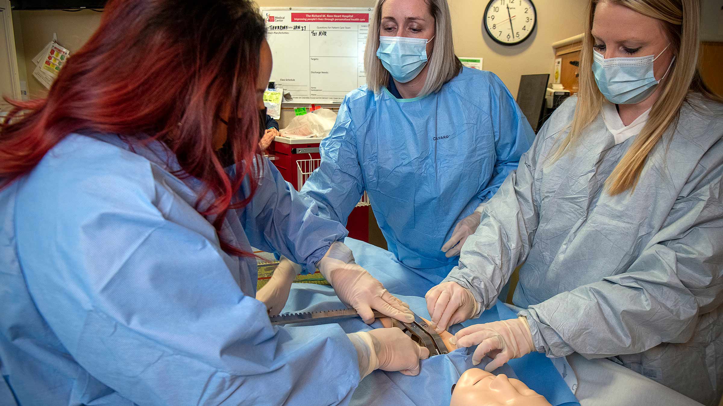 Nurses train to help patients after open heart surgery at the Ohio State Ross Heart Hospital