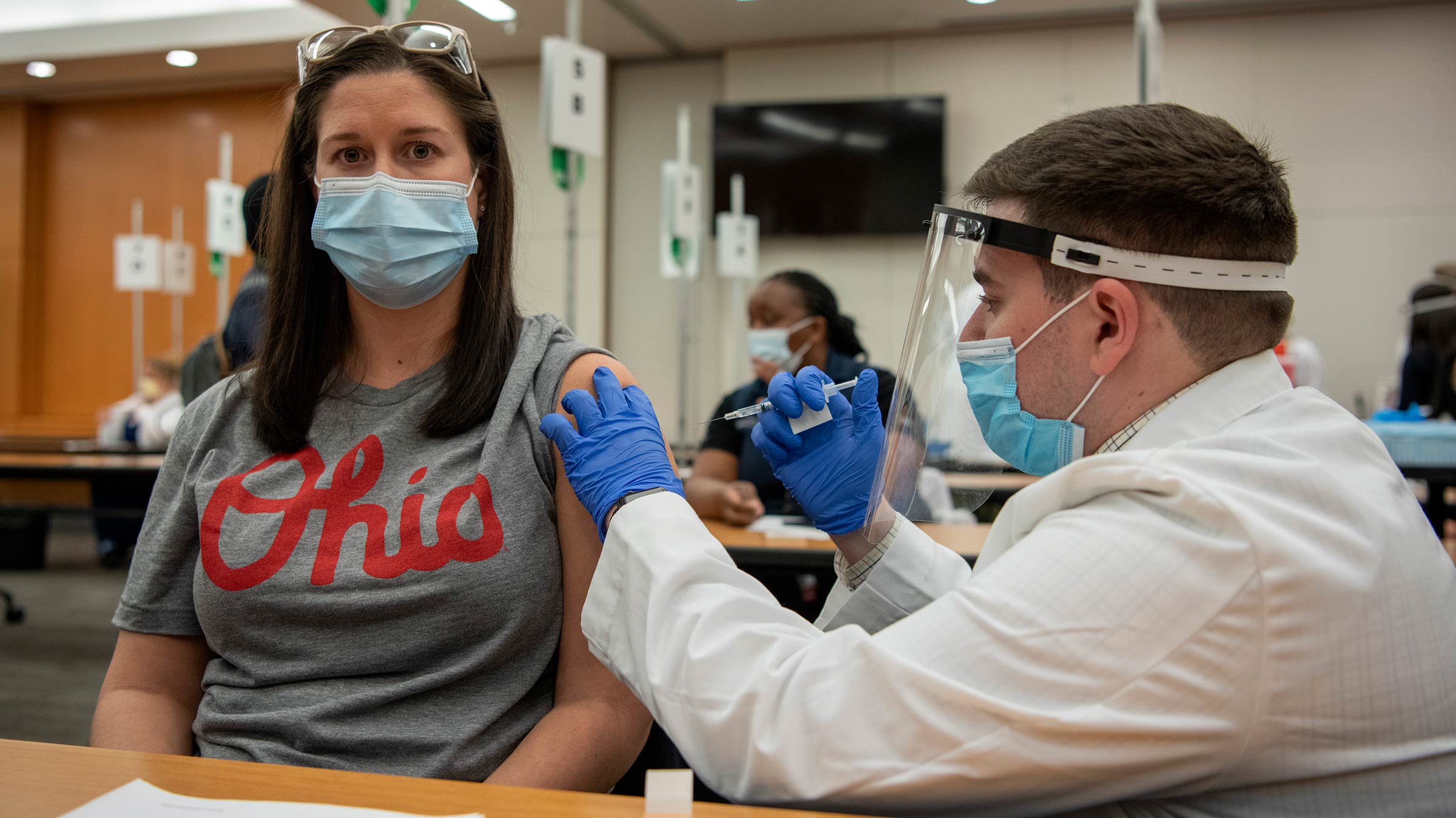 One of the first frontline healthcare workers being vaccinated at Ohio State