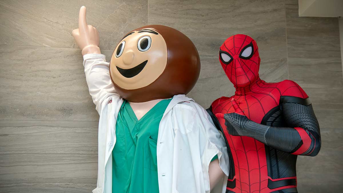 Phil Re in a Spiderman suit and Brutus Buckeye