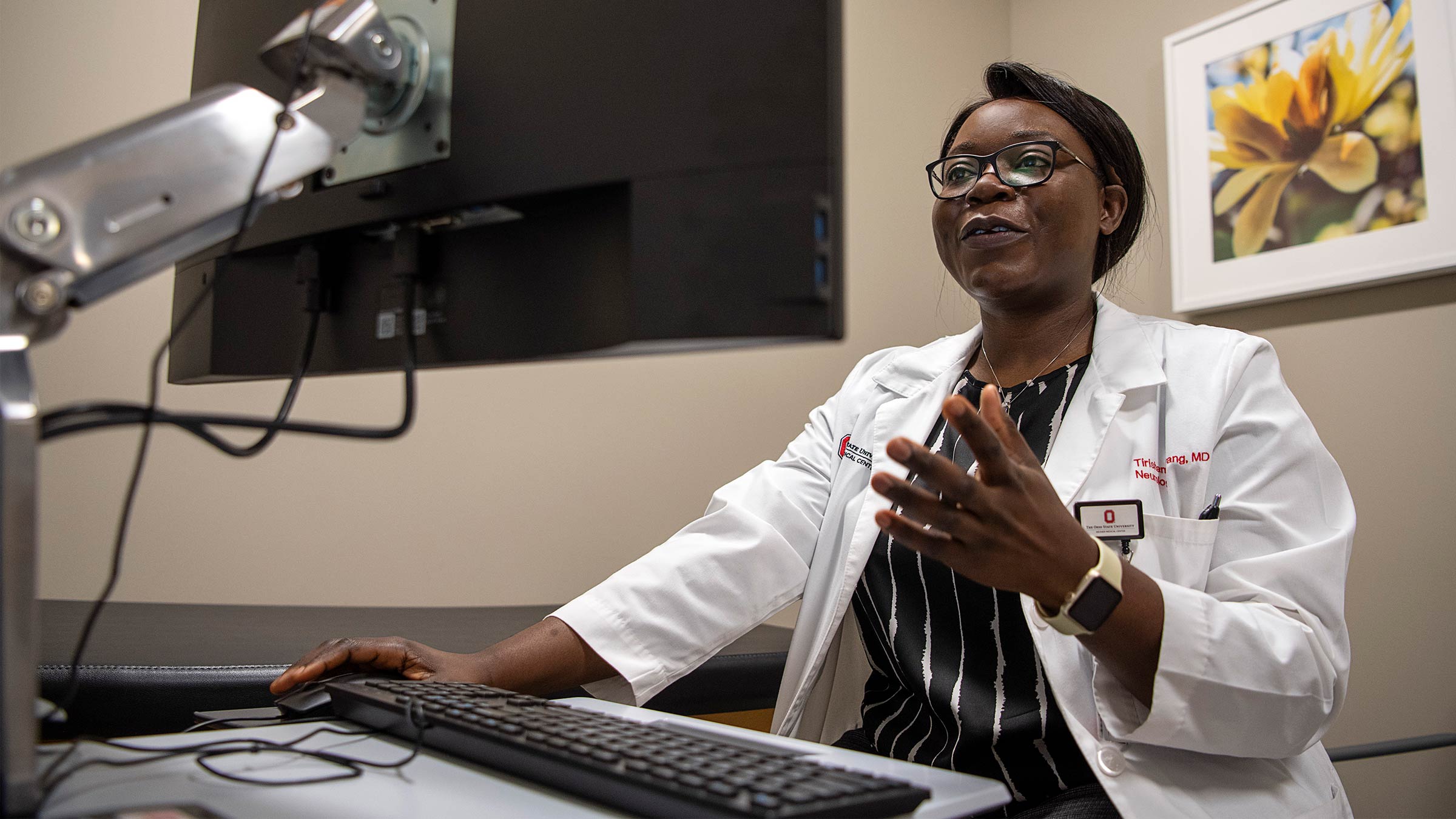 An Ohio State provider conducting a telehealth appointment