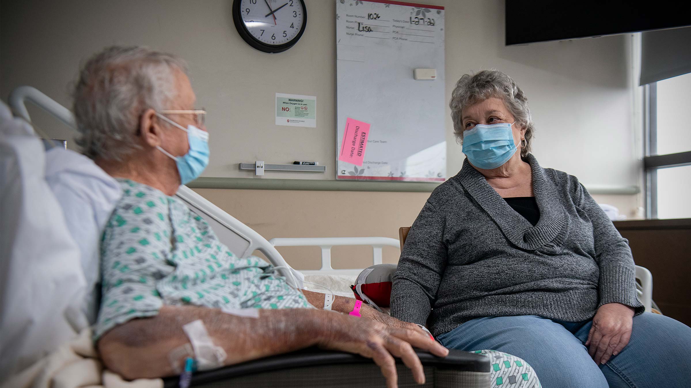 Gaile and Jonathan sitting together in his hospital room at Ohio State Medical Center