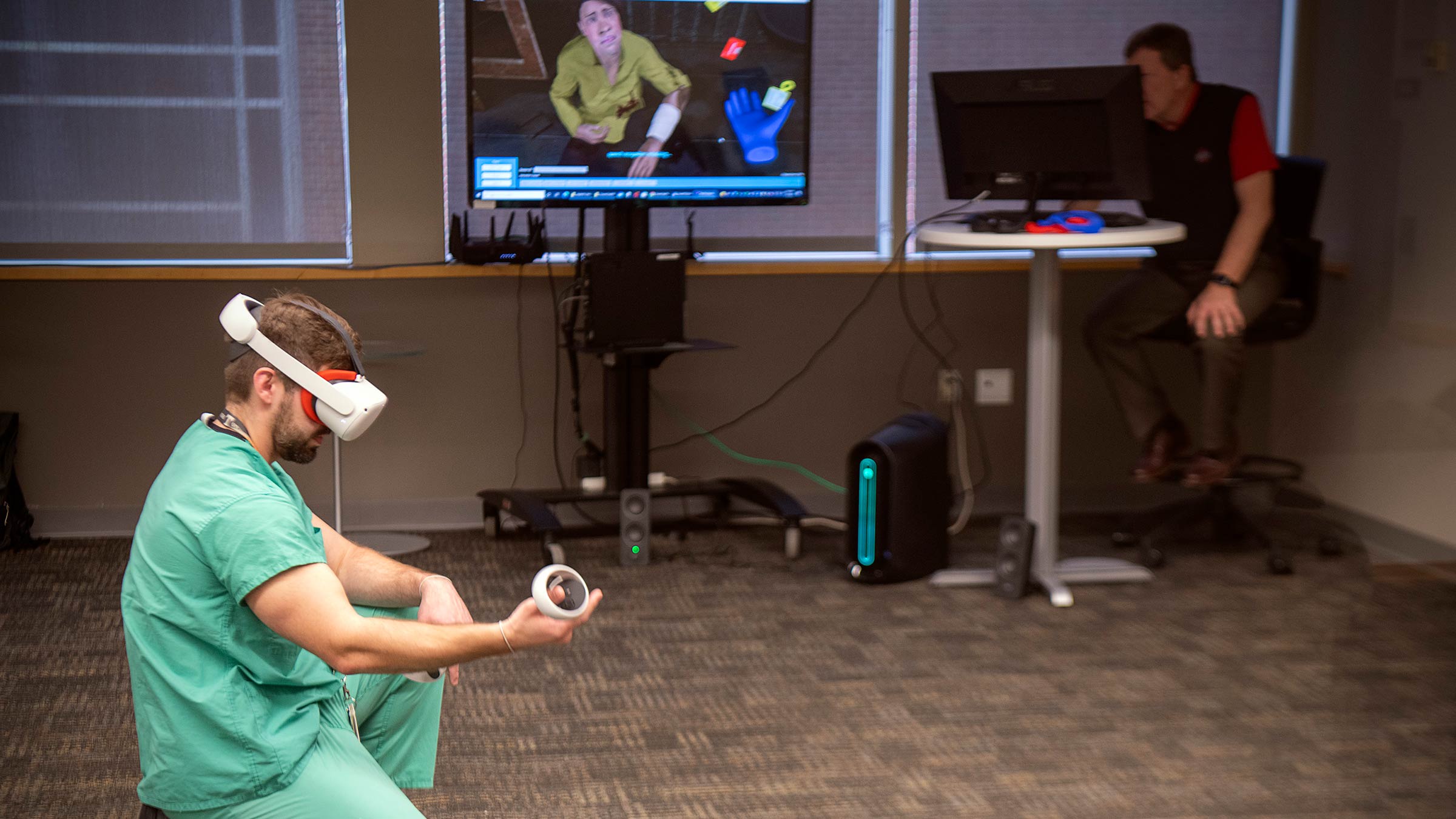 Student wearing VR glasses