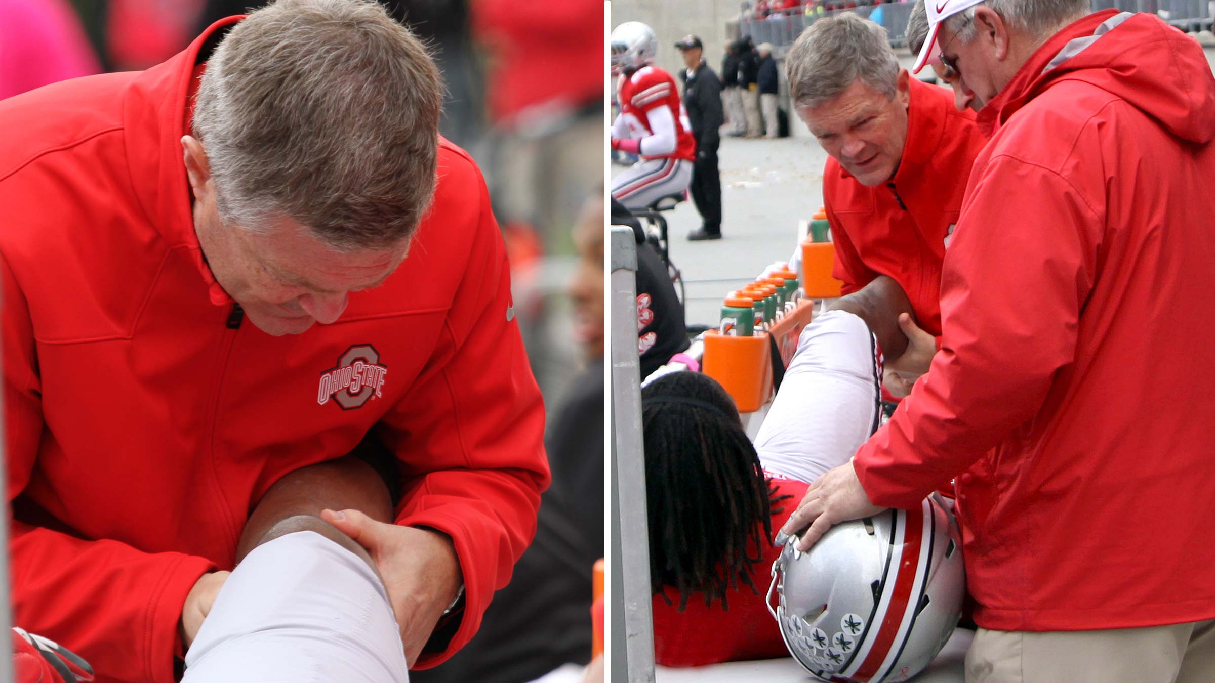 Dr. Kaeding helping an injured OSU football player