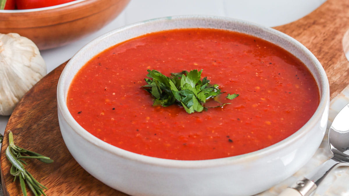 A bowl of gazpacho