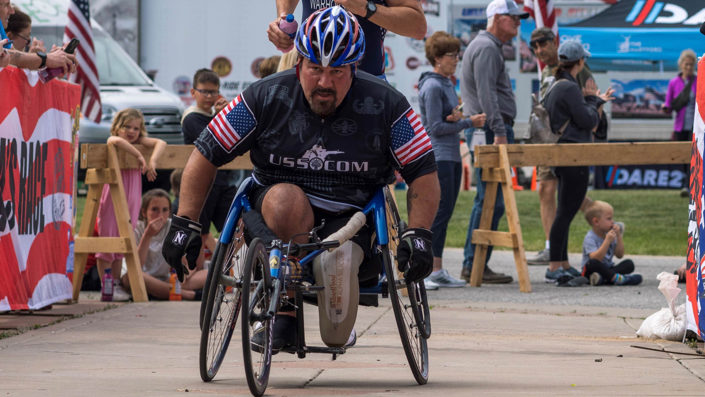 Former U.S. Army Ranger, Shane Jernigan, completing a bike race