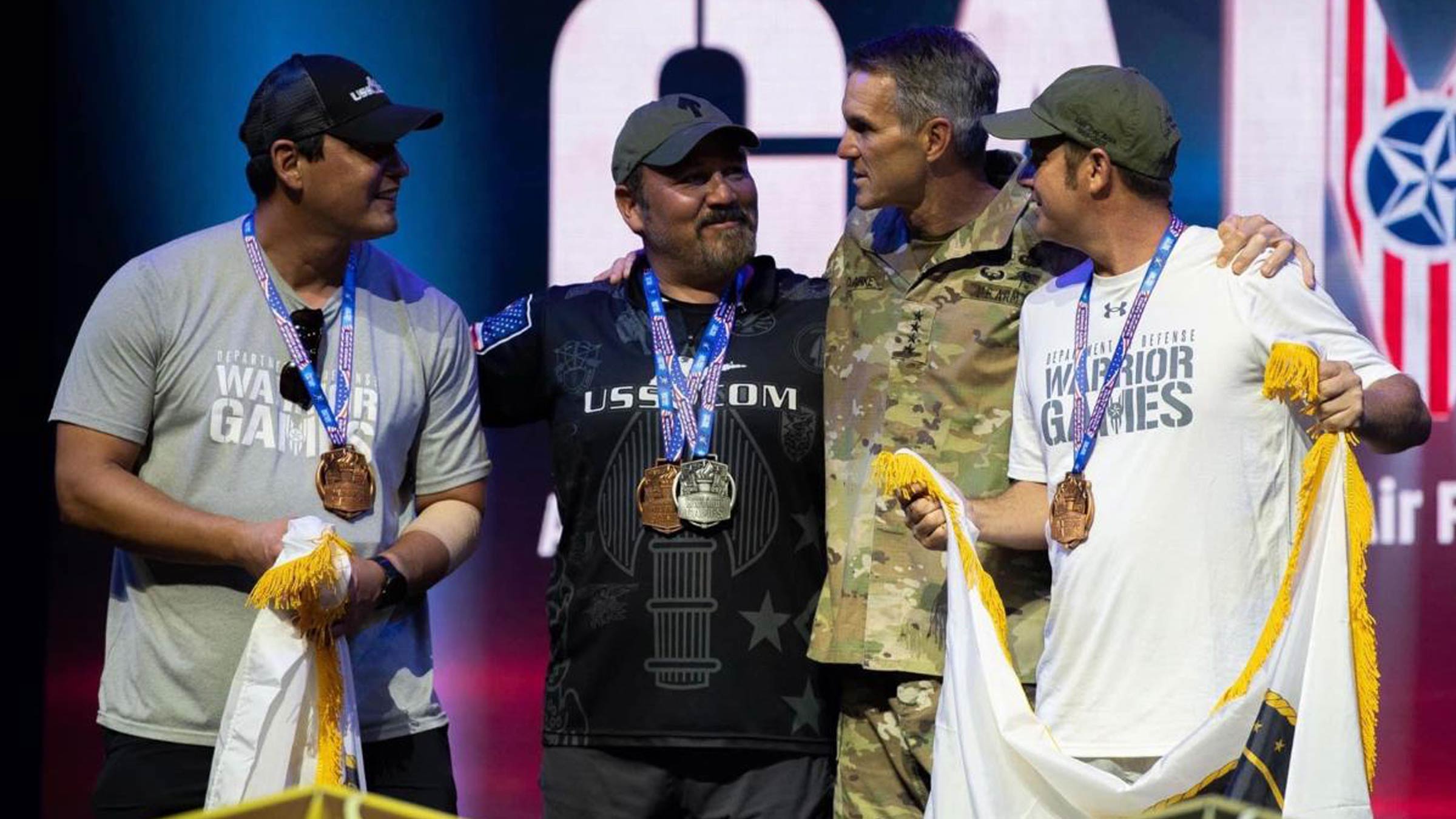 Former U.S. Army Ranger, Shane Jernigan, on an awards podium after a race