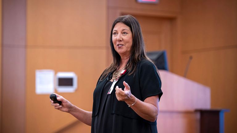 Jackie Hoying, PhD, RN, lecturing at a MINDSTRONG workshop at Ohio State