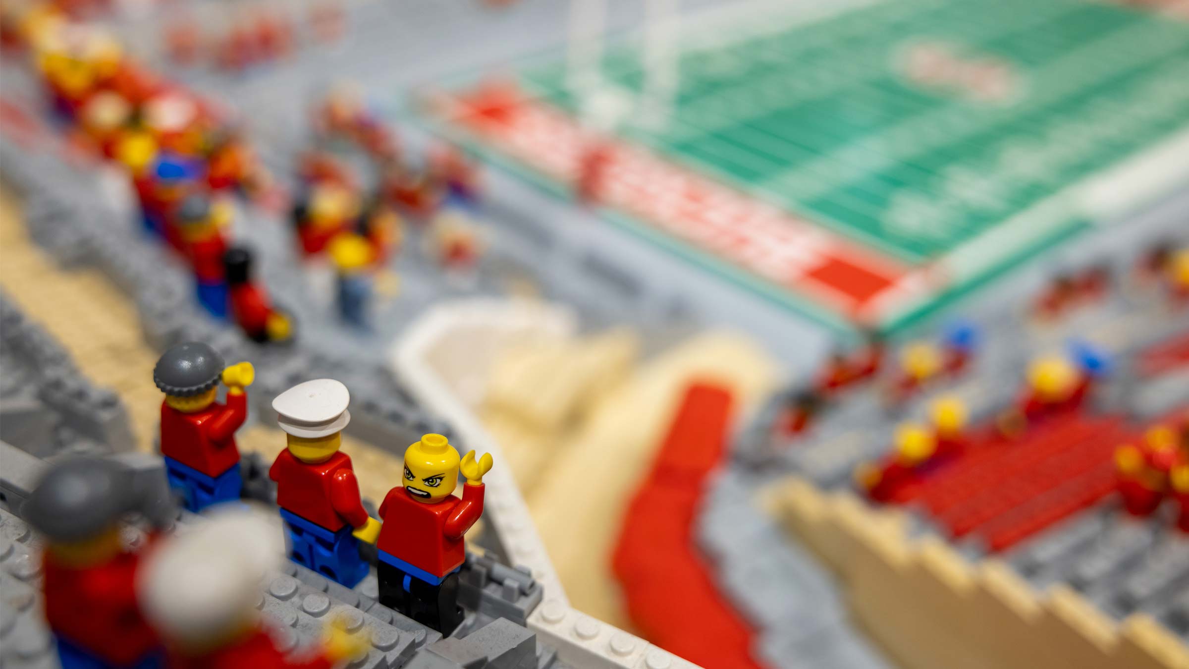 Lego figurines in the Lego replica of Ohio Stadium
