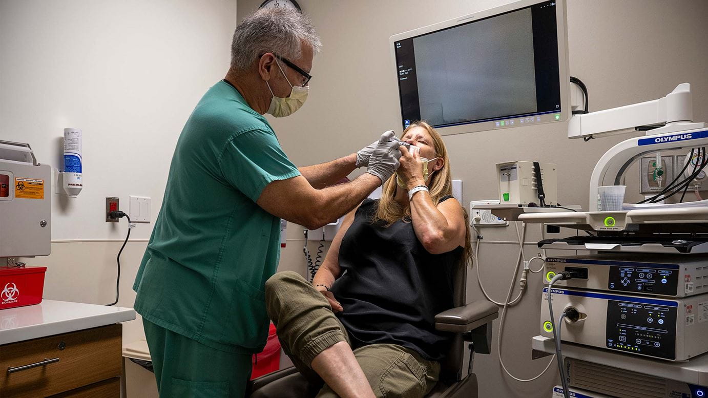 Diana Robertson at a checkup with Dr. Carrau