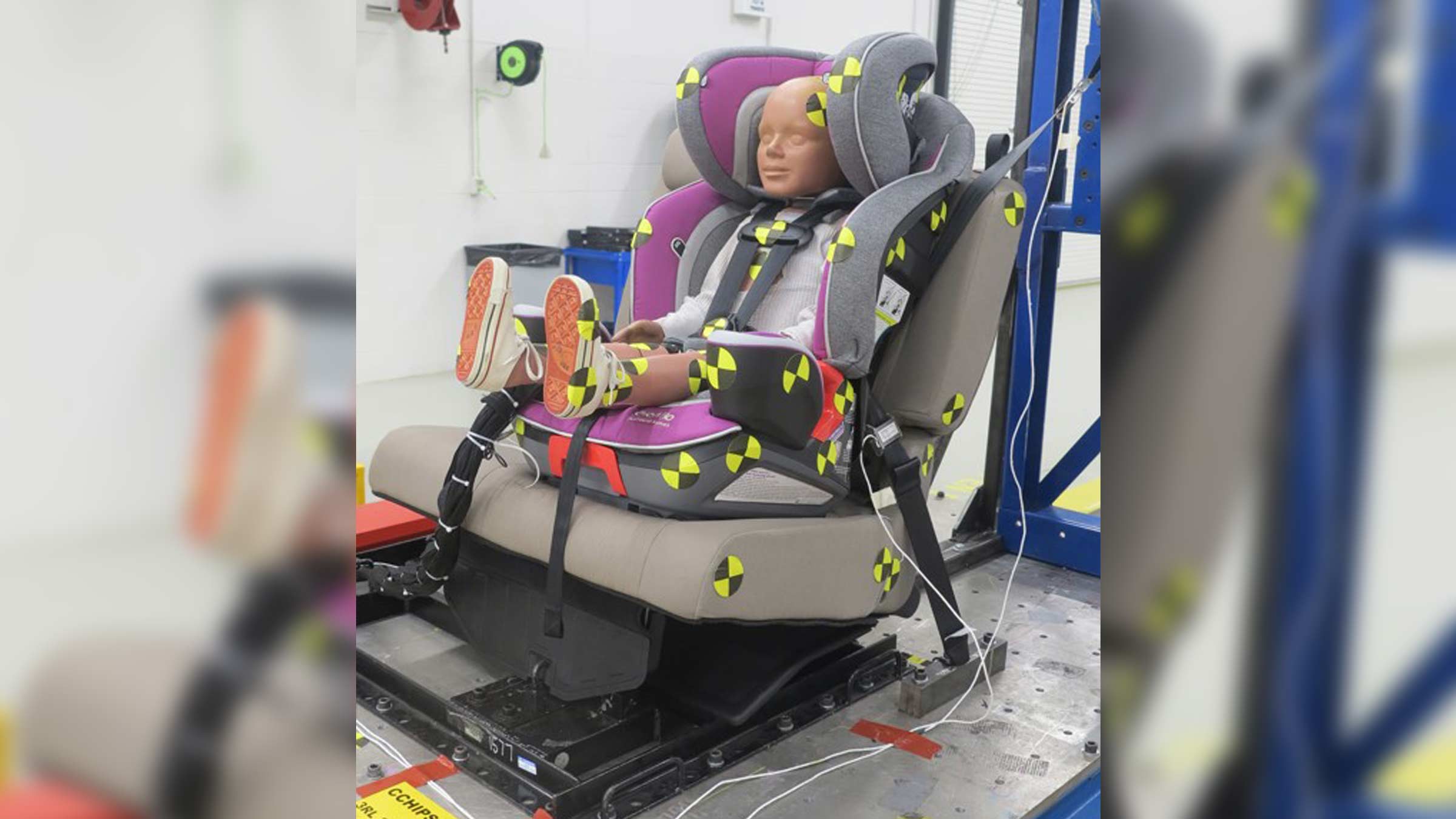 Crash test dummy in a car seat
