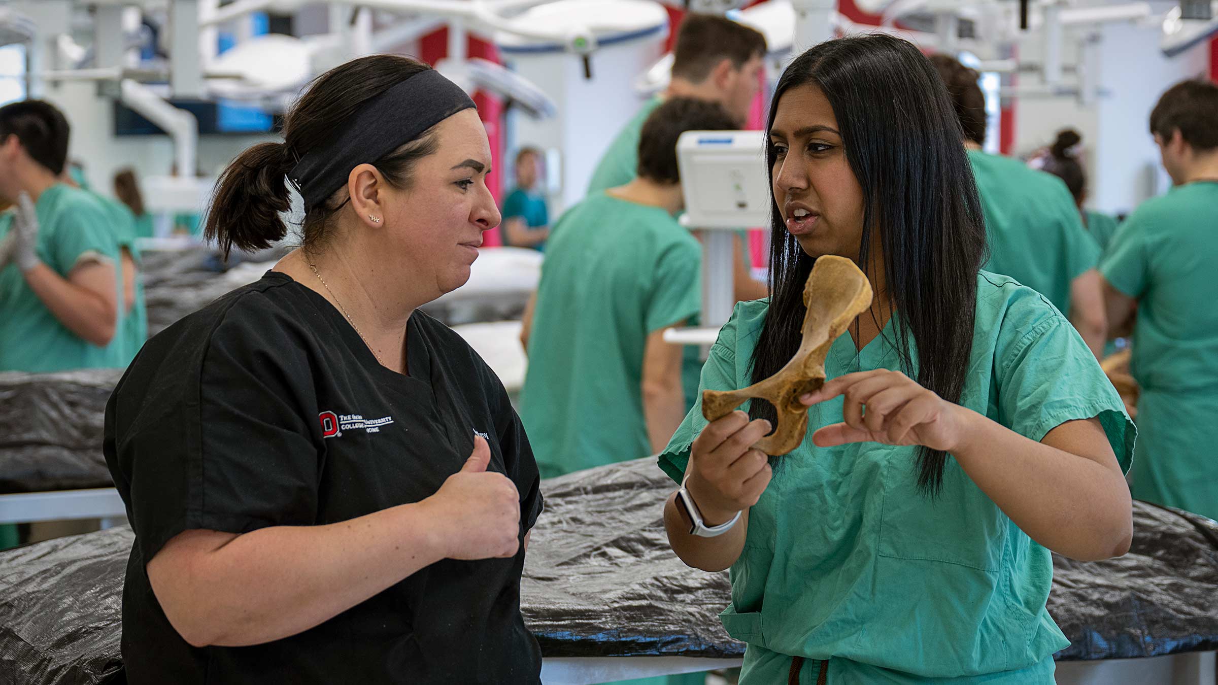 Ohio State medical student Varshita Chirumamilla asks her anatomy professor a question