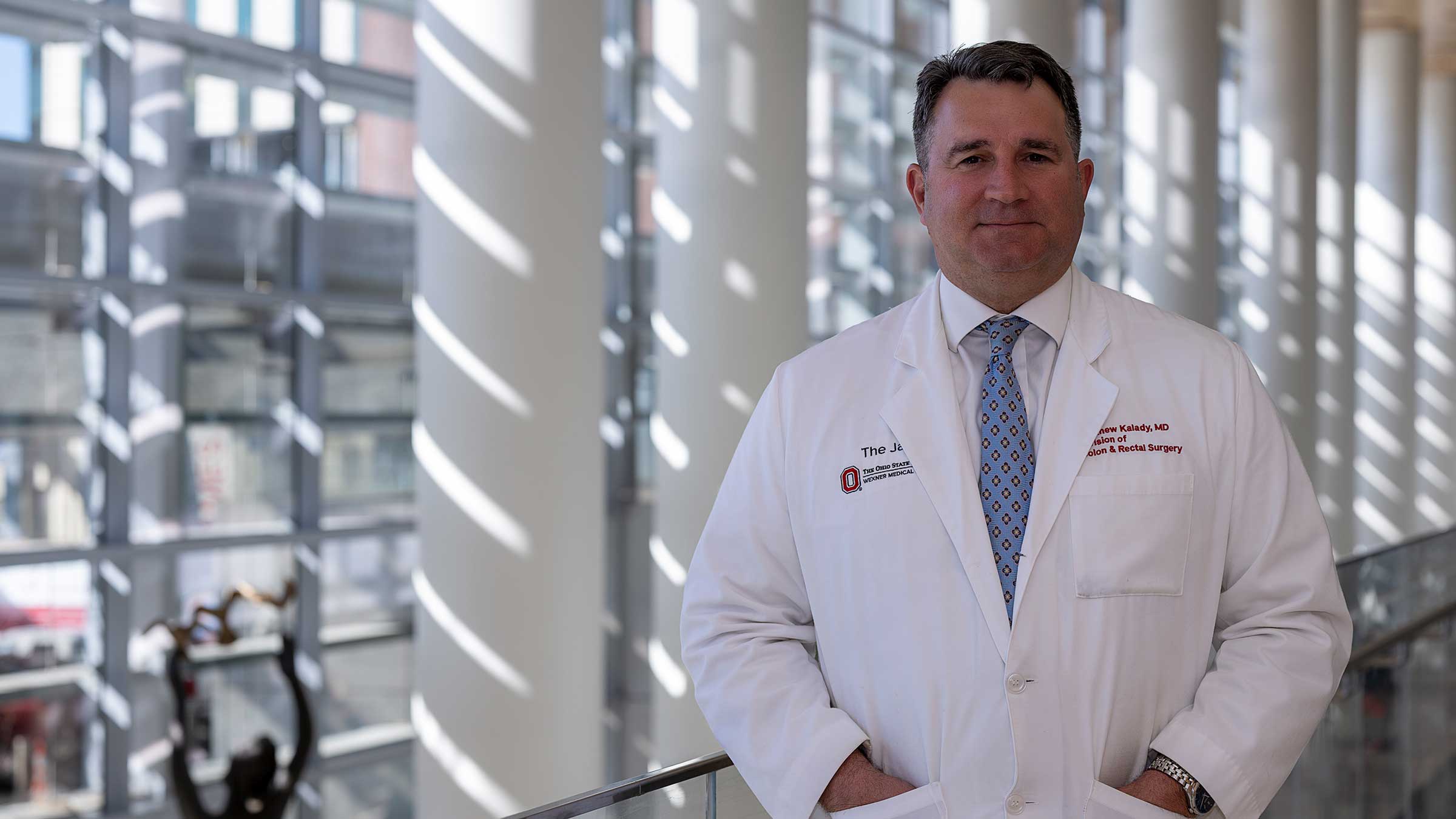 Dr. Kalady in a hallway at the OSUCCC - James Cancer Hospital