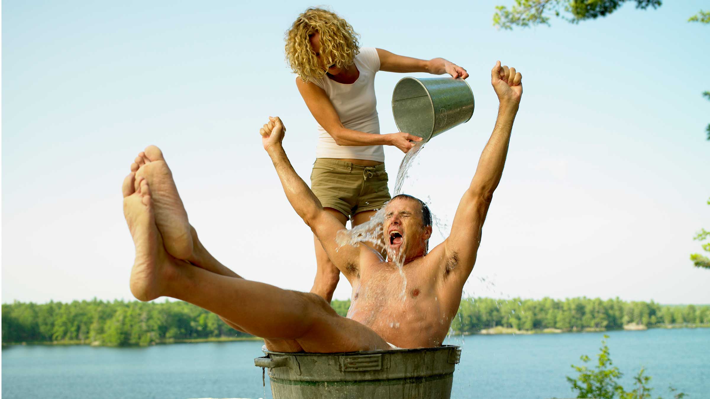 A person in an ice bath.