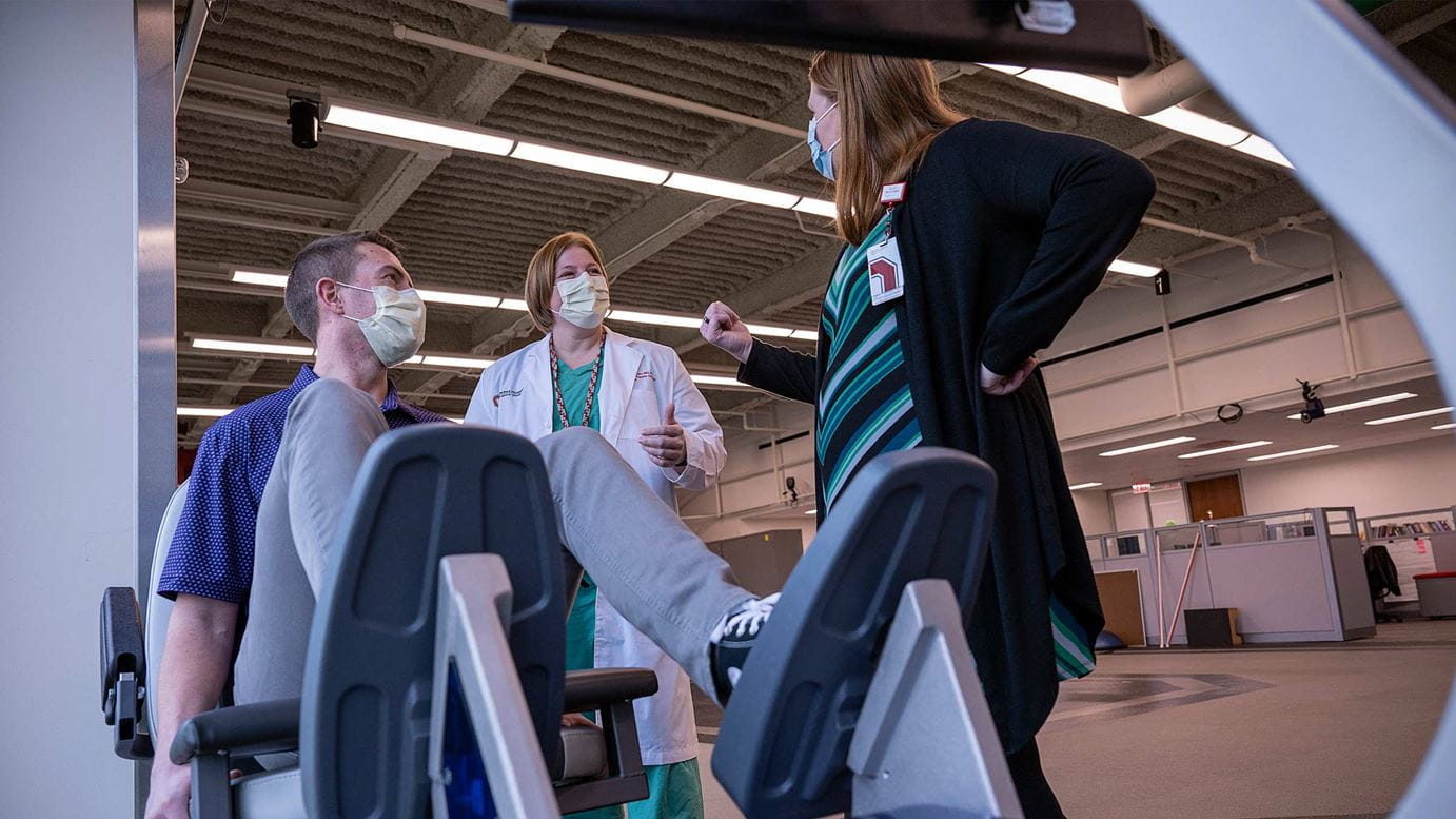 Carmen Quatman, MD, PhD, and Katie Quatman-Yates, DPT, PhD, at the Jameson Crane Sports Medicine Institute at the Ohio State Wexner Medical Center.