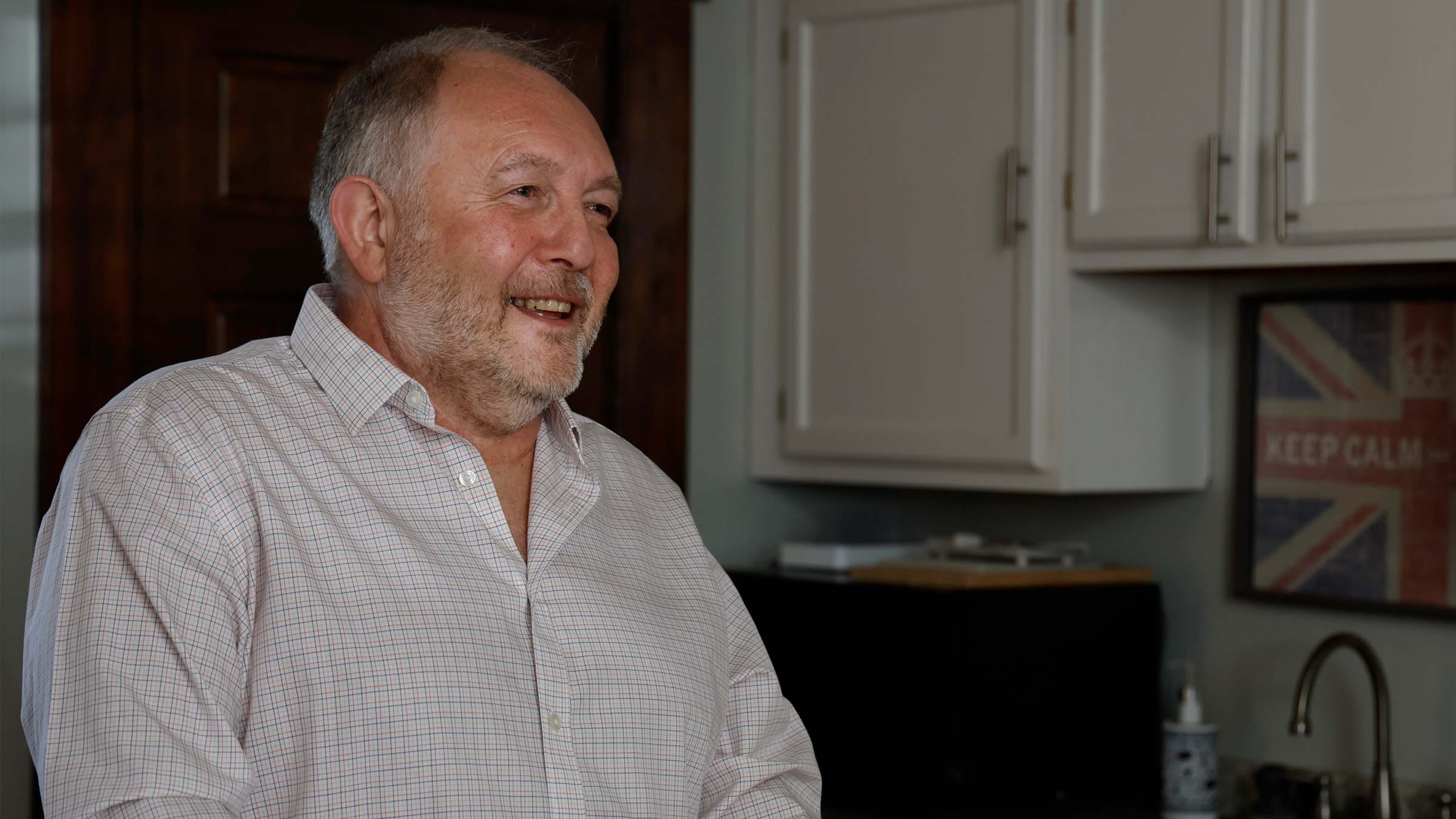 Steve Eastwood sitting in his kitchen