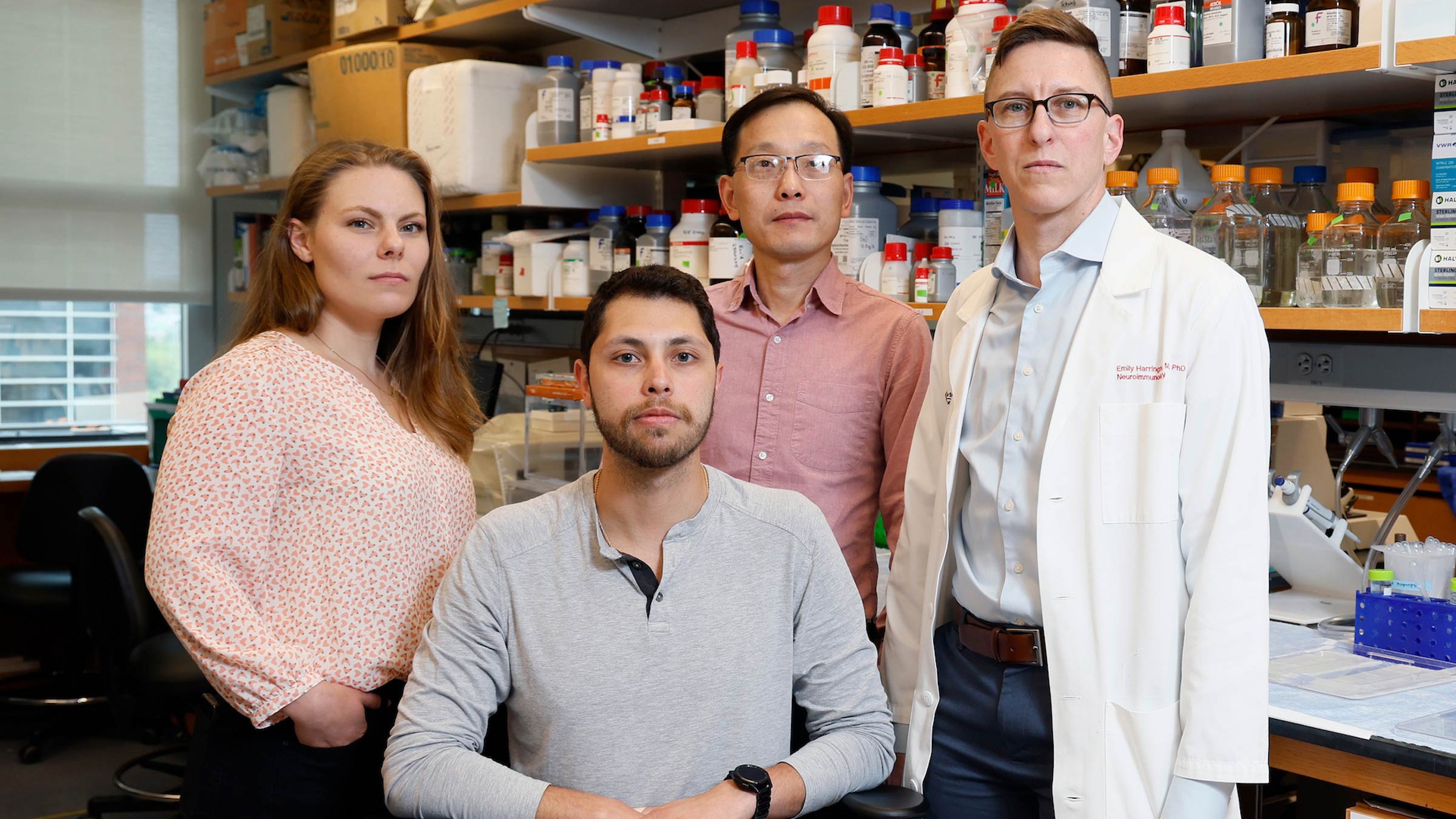 Stephen Vidman, neuroscience graduate student and stroke patient, with his colleagues from the Neuroscience and Neurology departments