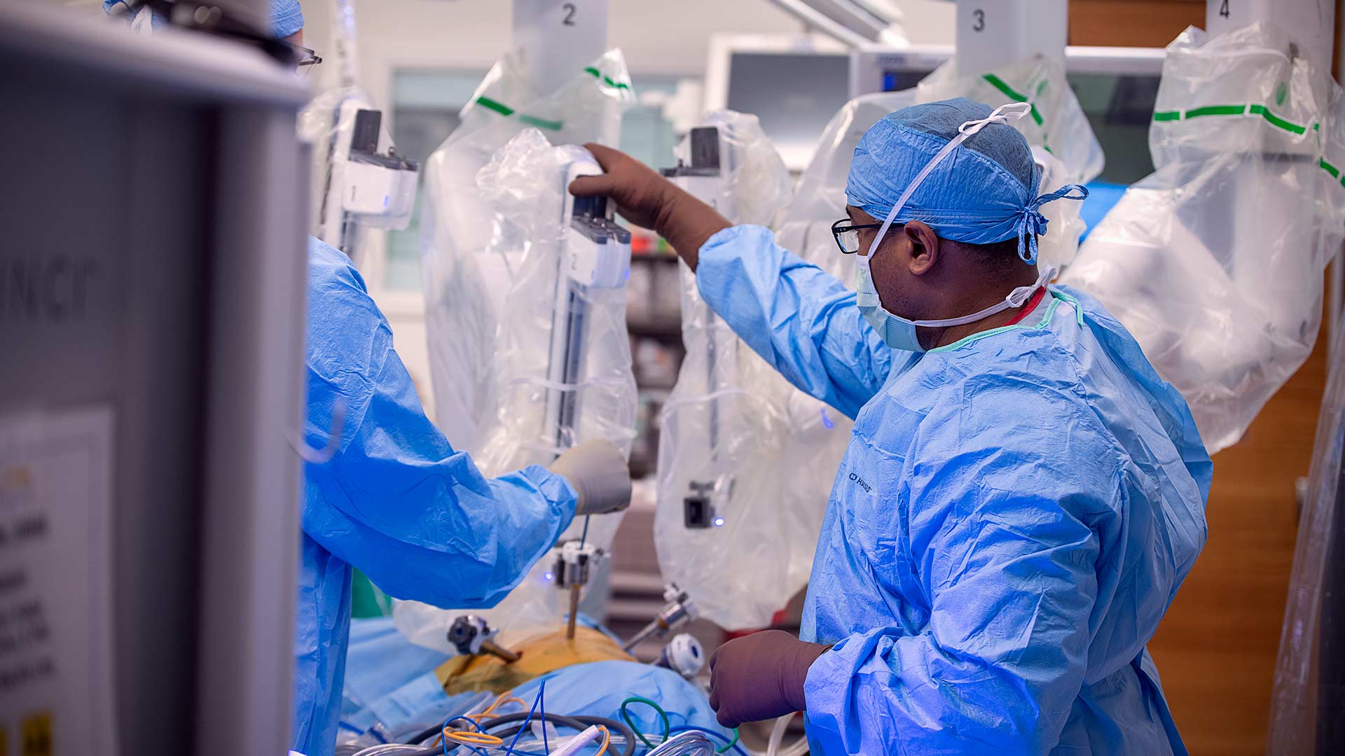 Dr. Merritt setting up a robot for the surgery