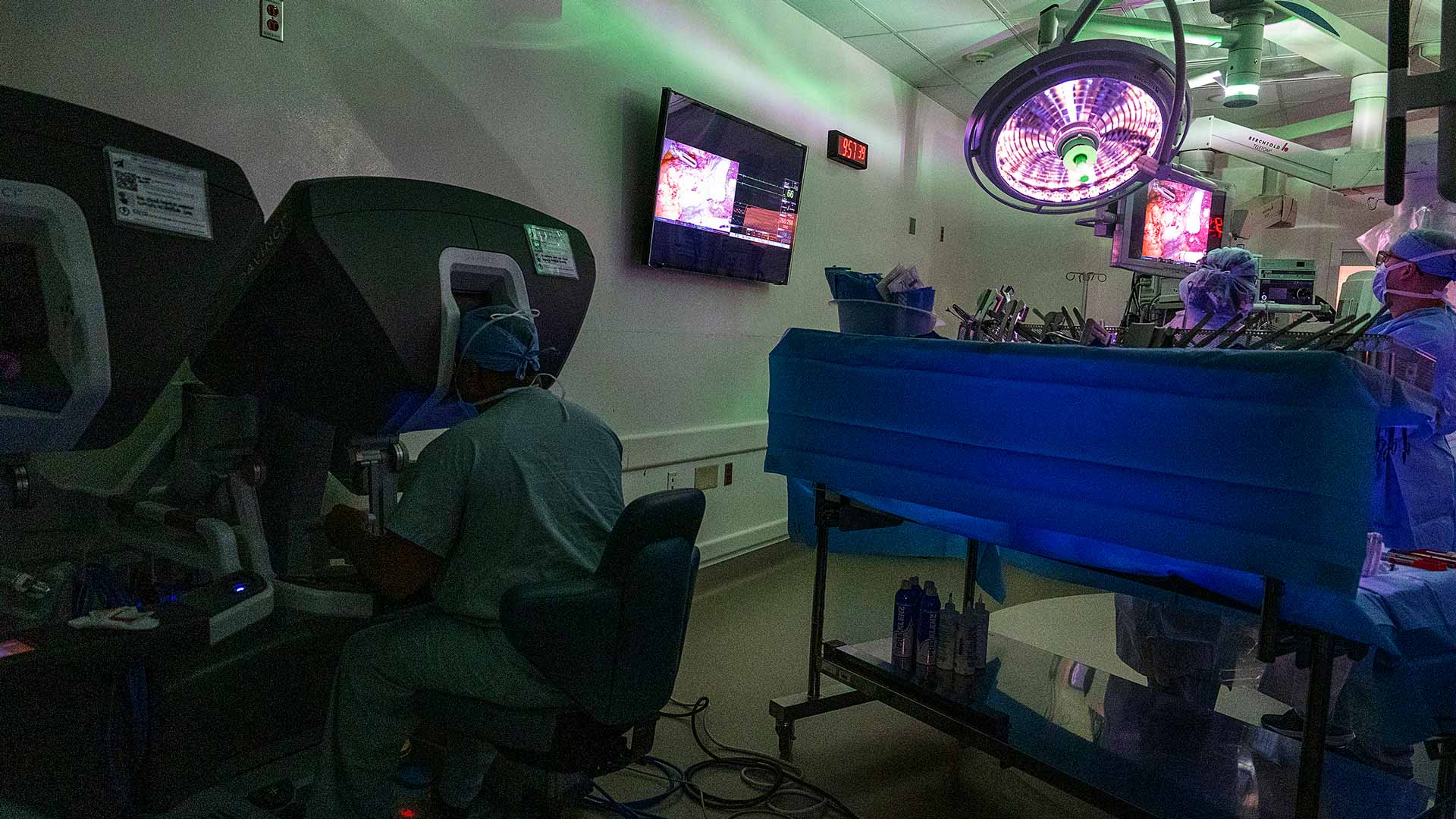 Operating room setup with dimmed lights