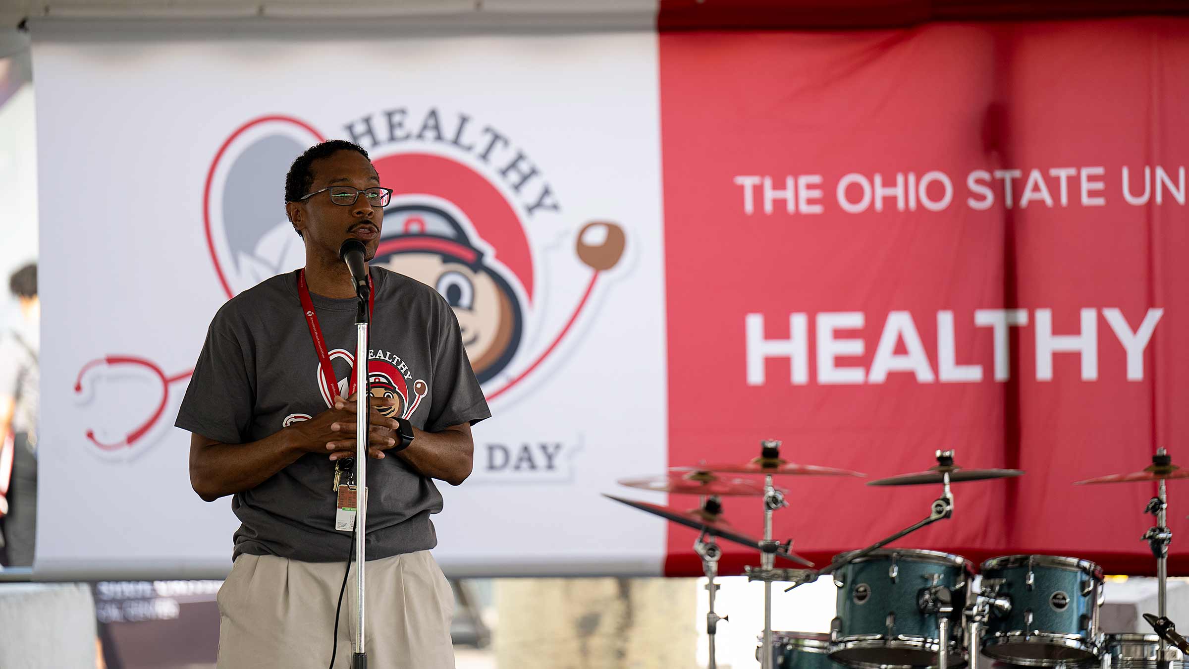 Dr. Joseph speaking at the Healthy Community Day