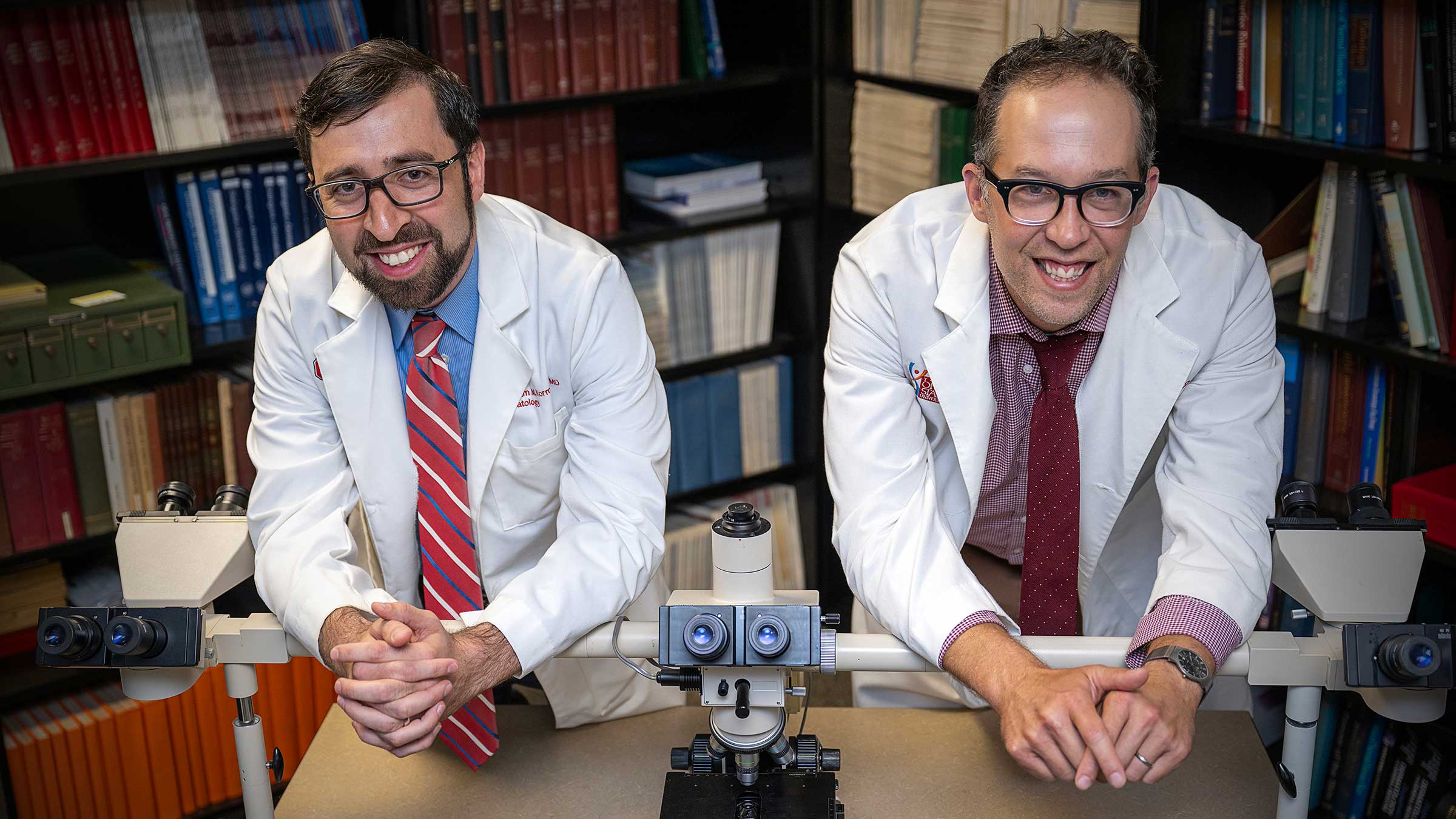 Dermatologists Abraham Korman and Benjamin Kaffenberger in their medical uniforms