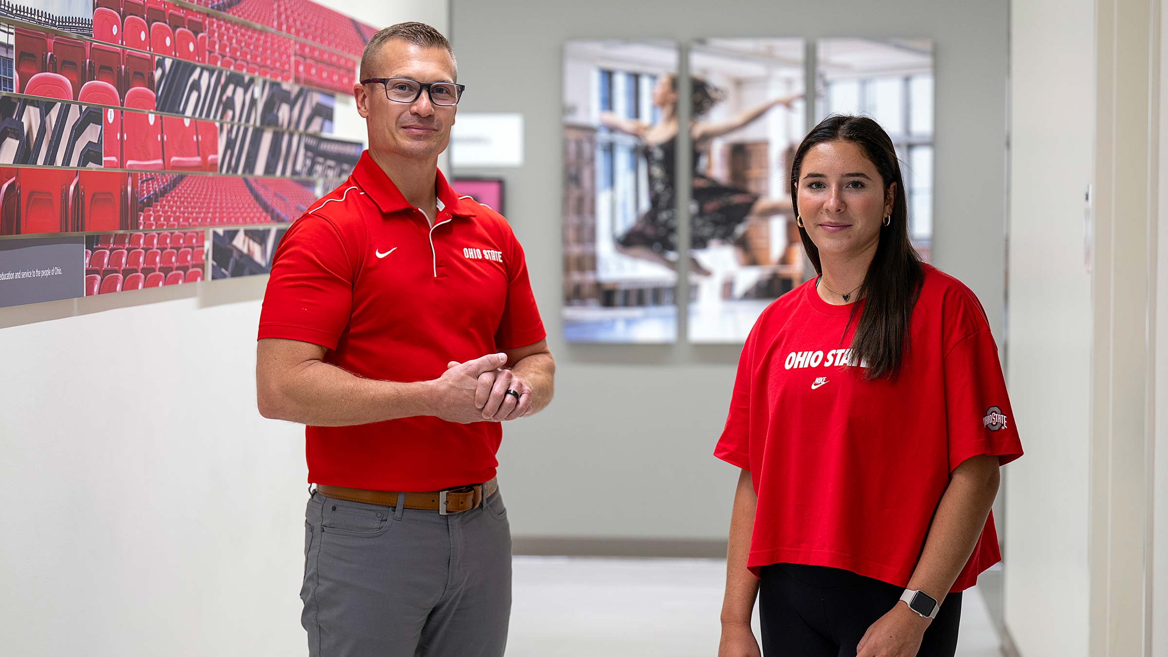 Dr. Martin and his patient Melayna Prindle both wearing red Ohio State shirts