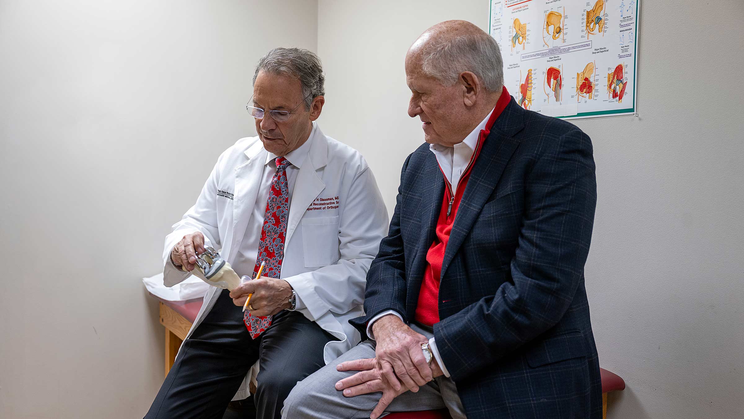 Dr. Andrew Glassman demonstrating joint function with an artificial joint