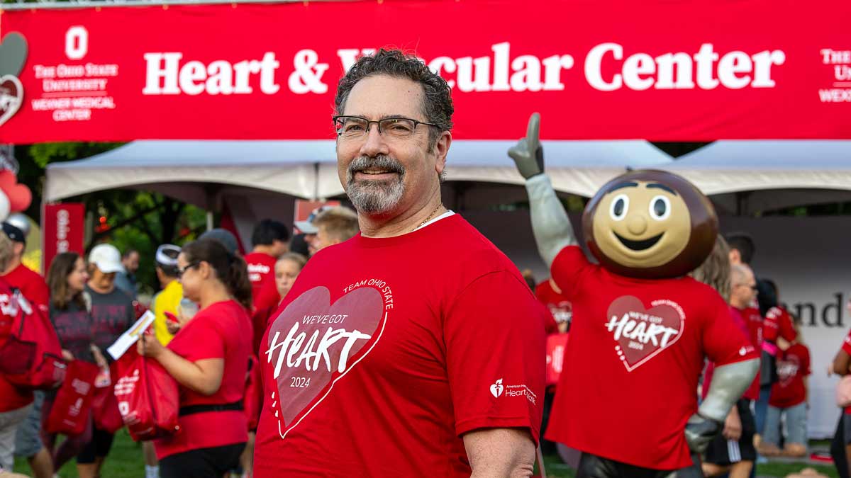 Dr. Gumina wearing a red T-shirt with "We've got heart 2024" on it at an annual heart walk