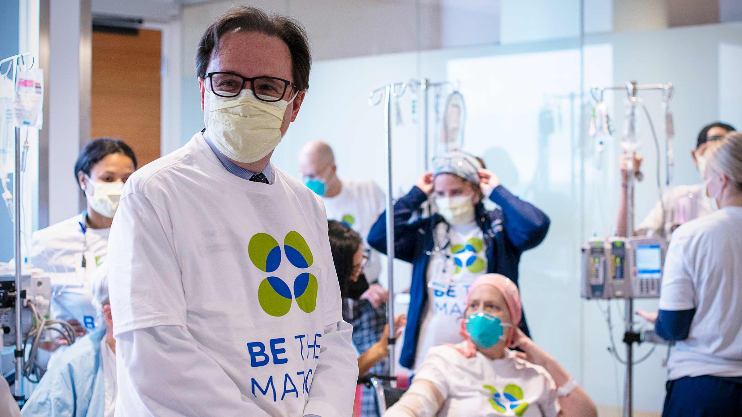 Marcos de Lima and patients wearing "Be the match" shirts