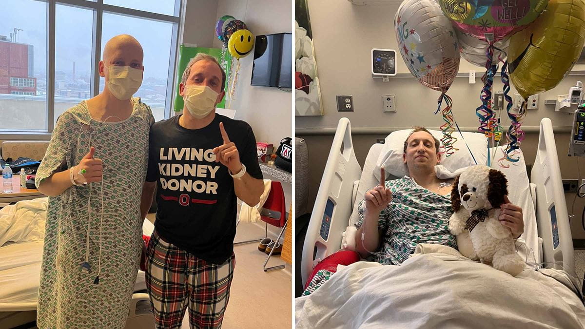 Collage of two photos of Clark brothers in the hospital