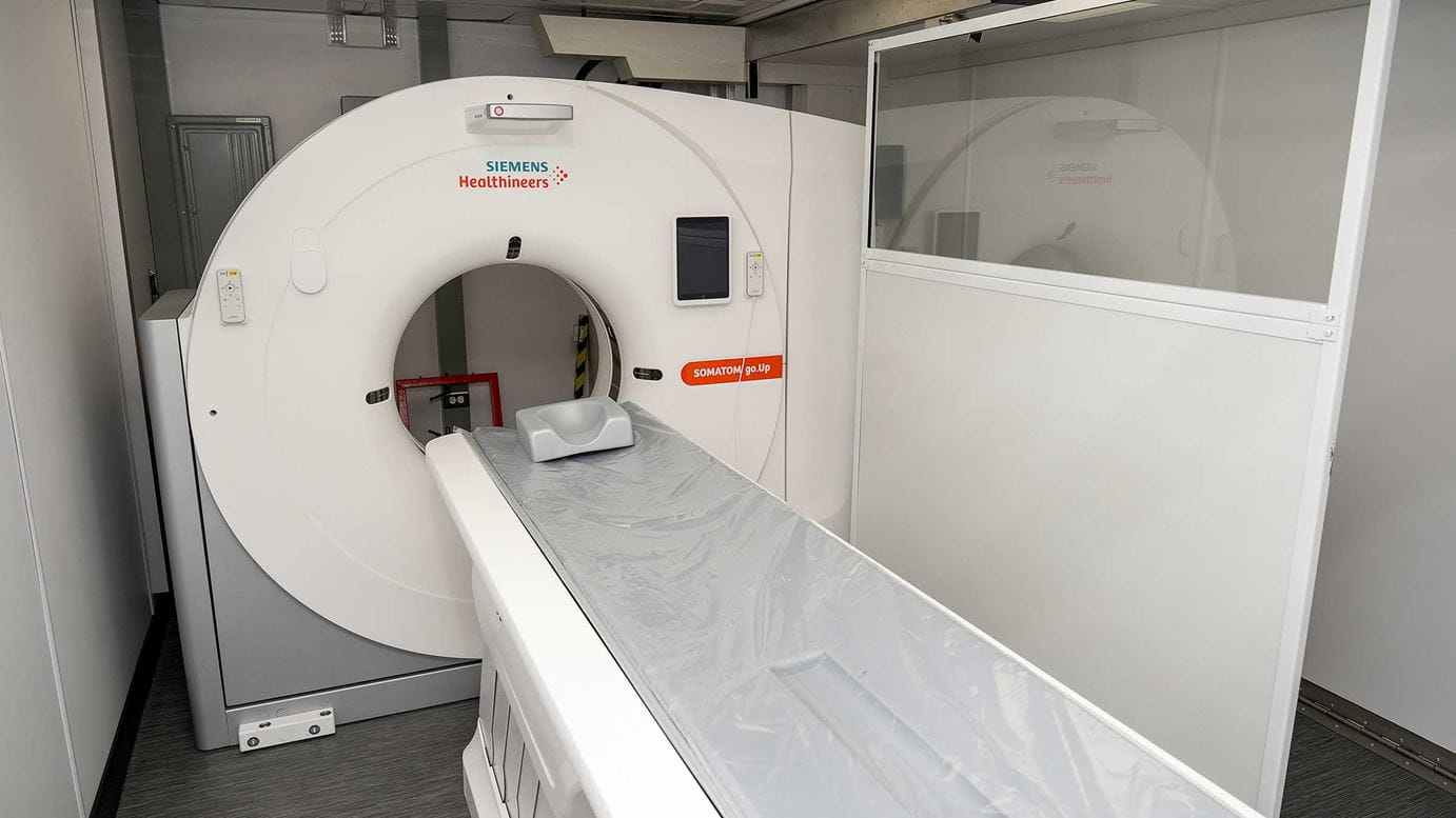 The CT scanner inside the mobile lung cancer screening unit