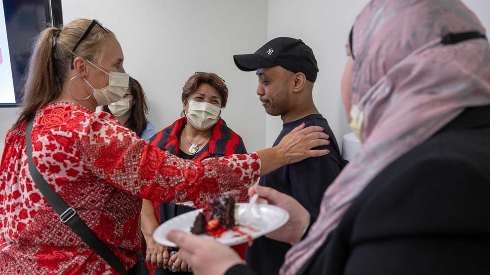 Director of Destination Medicine, Milly Valverde with patient Khaled Alsheebani and his family