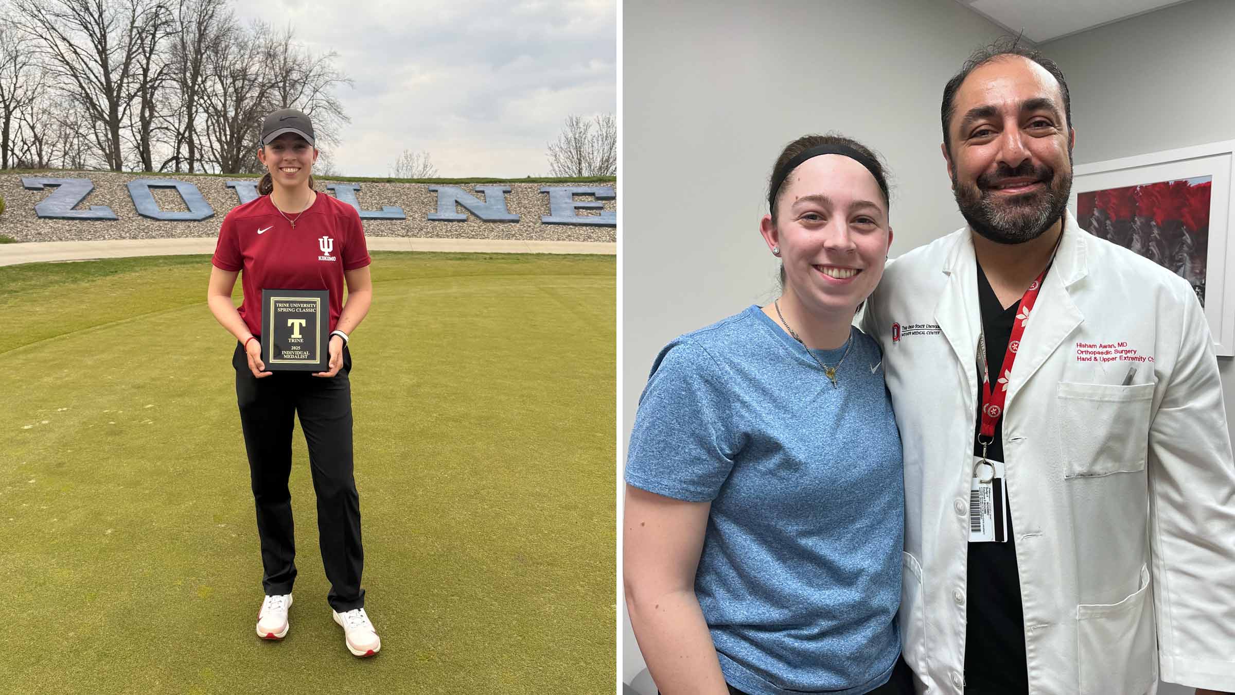 Stegemann holding an award (left), Stegemann with Dr. Awan (right)