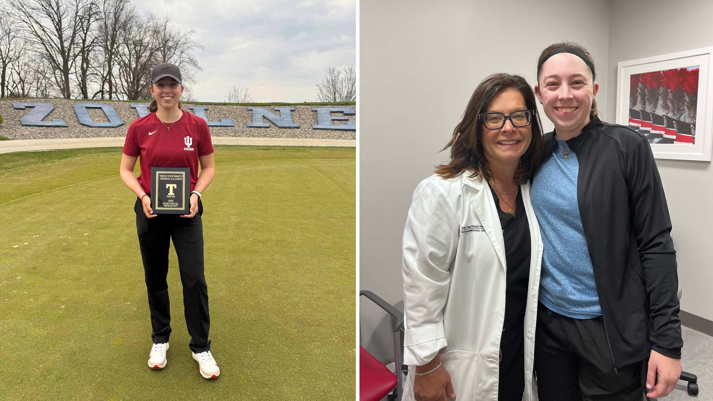 Stegemann holding an award (left), Stegemann with nurse practitioner Teresa DiMeo (right)
