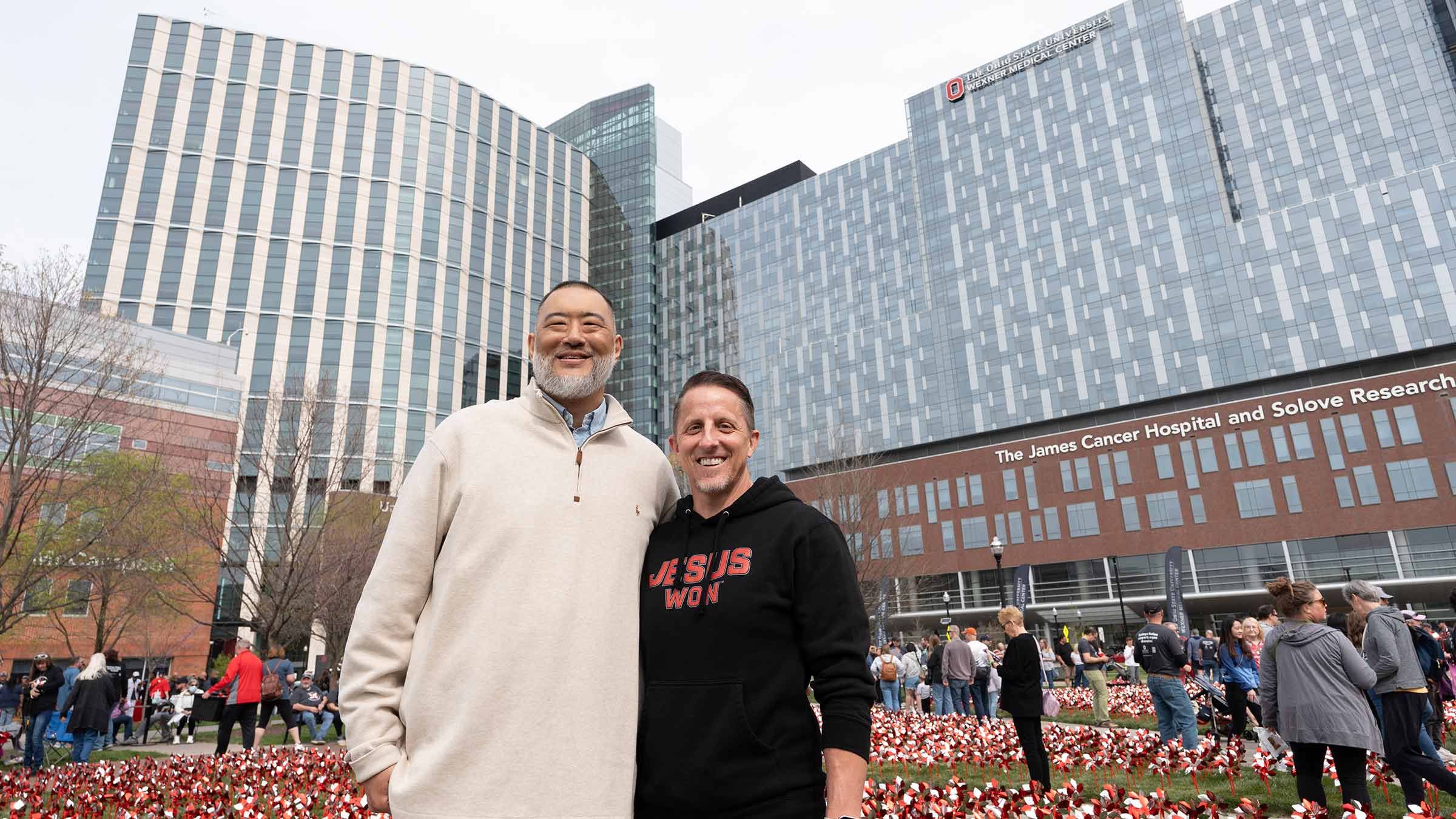 Leon Chou and Tim Billingsley standing in front of The James