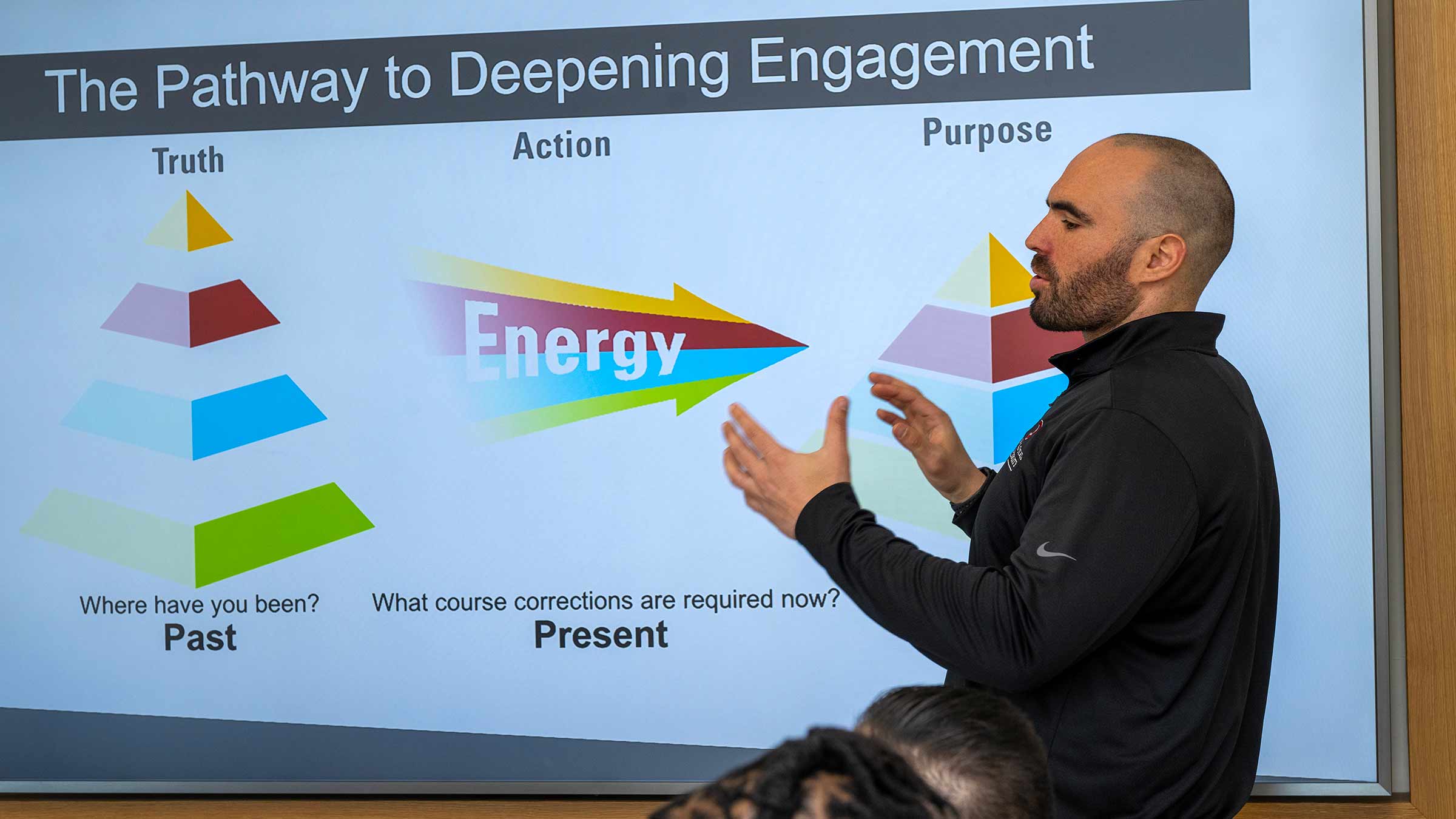 Josh Winn presents information during a Health Athlete session