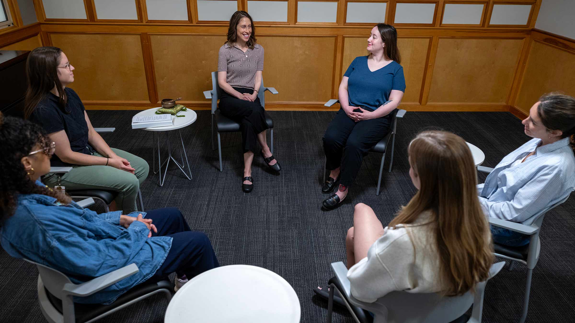 Mindfulness for Life participants engaging in a guided group conversation