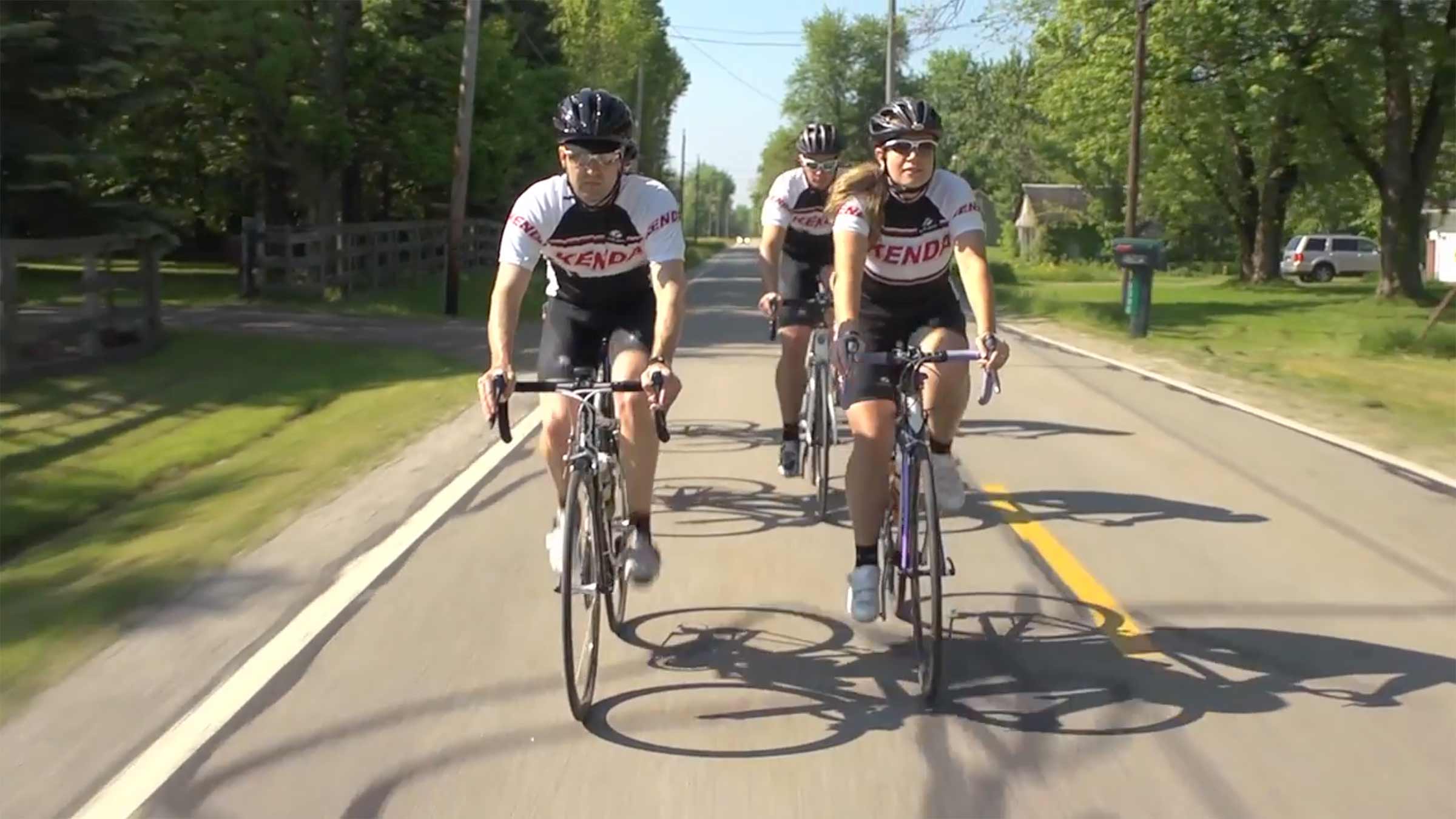 Cyclists riding on the road