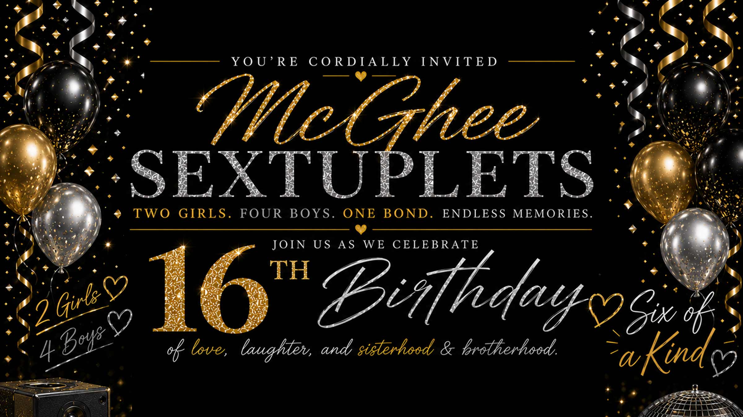 Invitation to the McGhee sextuplets' 16th Birthday party