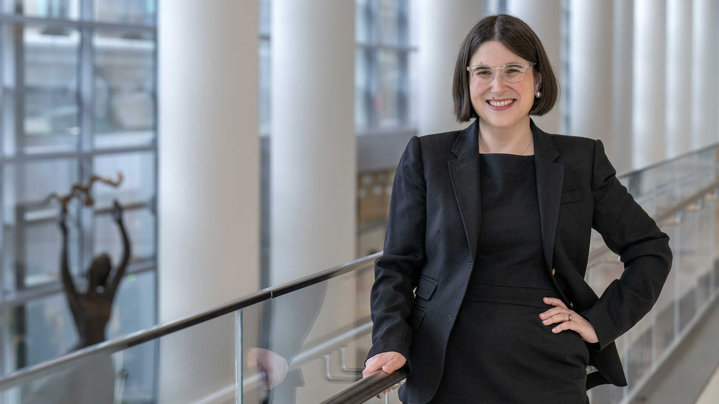 Dr. Jessica Merlin standing inside The James Cancer Hospital