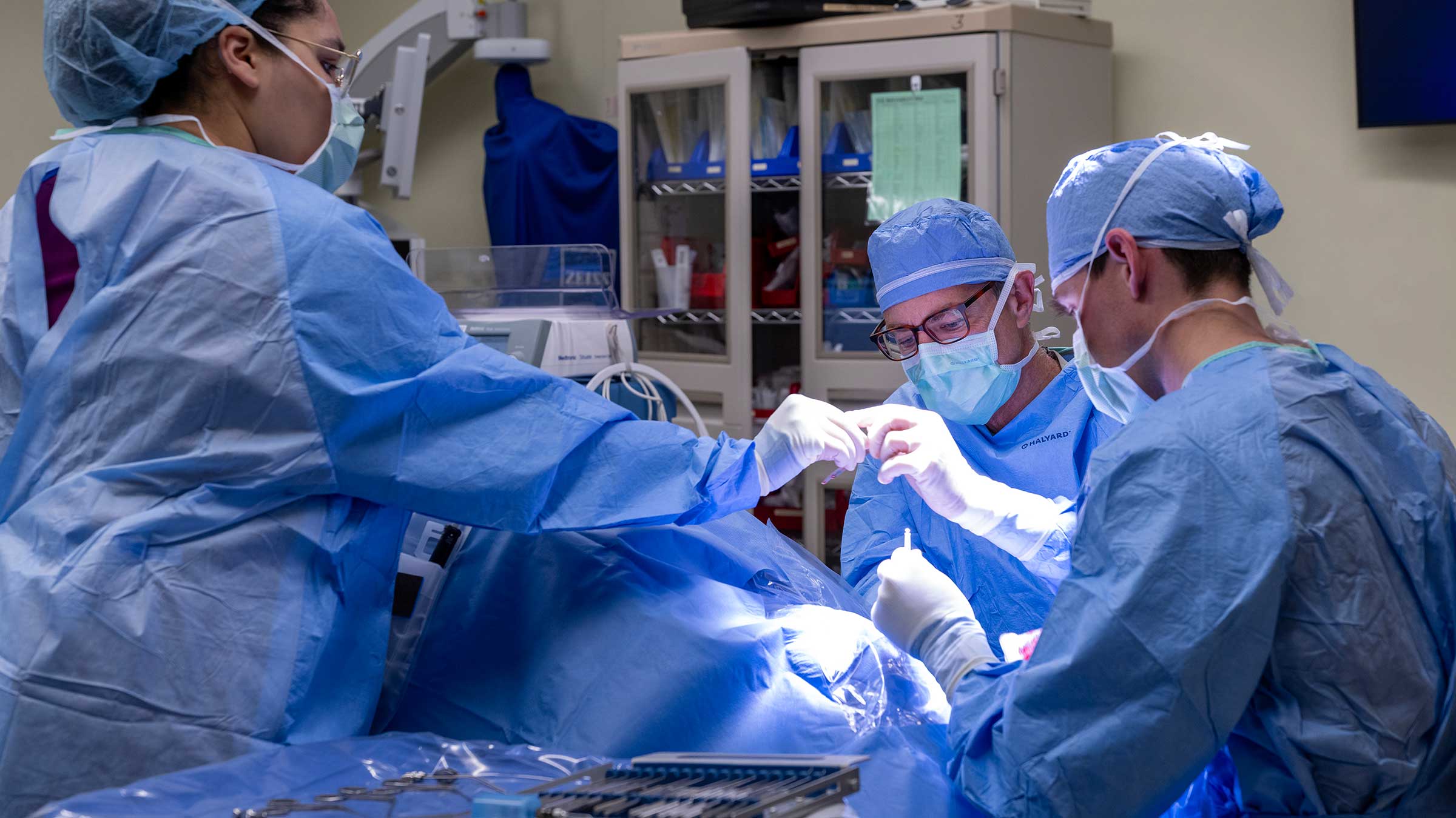 The surgical team performing Jennie Kremer’s cochlear implant surgery